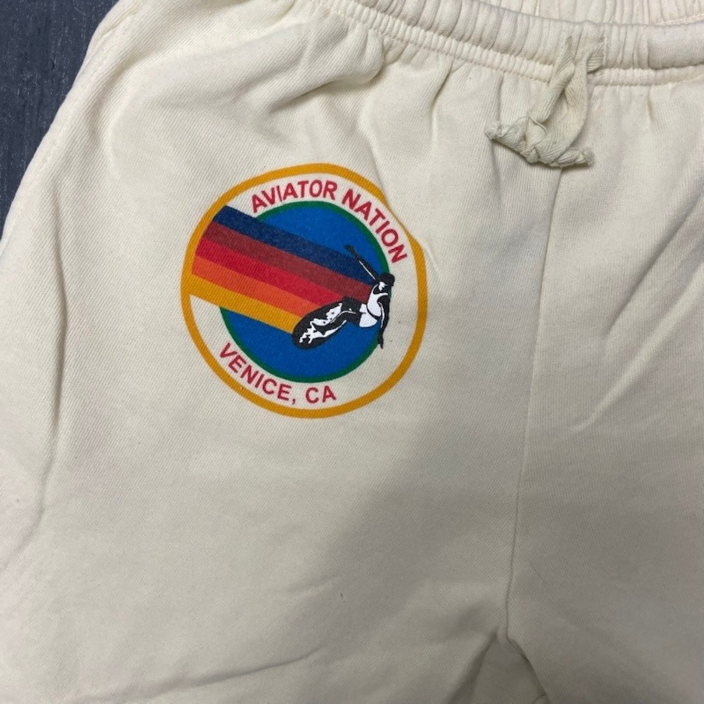 Aviator Nation Sweat Shorts XL Cream Off White Excellent Venice Rainbow Logo - Picture 2 of 11